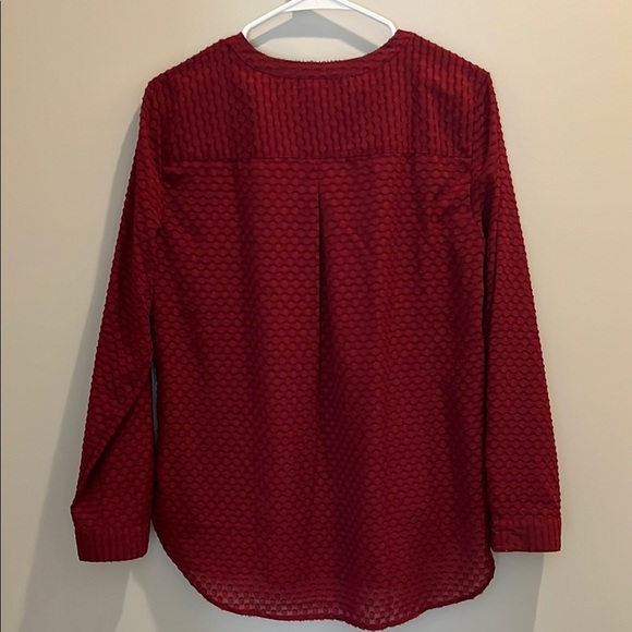 New Talbots Medium Red Long Sleeve Mandarin Collar Blouse - Picture 8 of 12